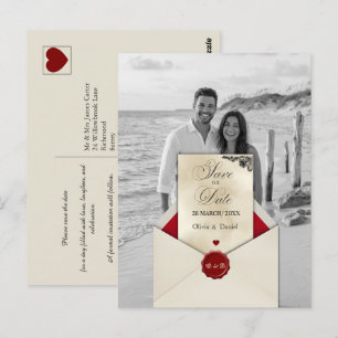 Zwart & Wit Foto Ivoor Monogram Save the Date Briefkaart