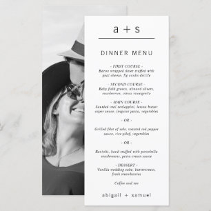 Zwart-wit foto minimalistische monogram bruiloft menu
