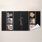 Zwart wit foto monogram naamschrift badhanddoek (Badhanddoek)