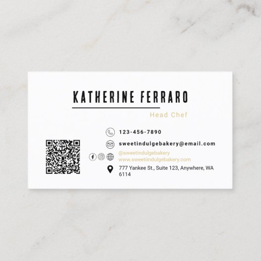 Zwart Wit Foto QR Code Bakery Visitekaartje (Achterkant)