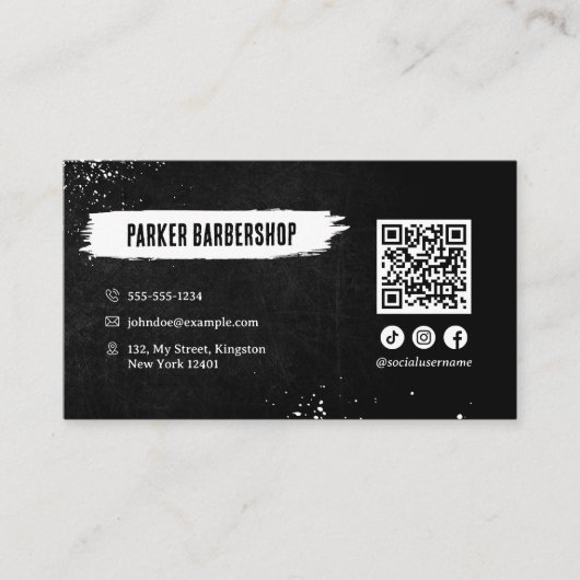 Zwart-wit Foto Rusty Barbershop QR Code Visitekaartje (Voorkant)
