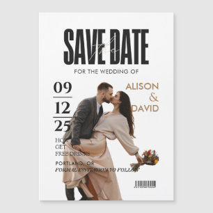 Zwart-wit foto Save The Date Bruiloft Magnetische Uitnodiging