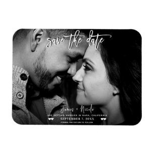 Zwart-wit foto script save the date bruiloft magneet