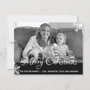 Zwart-wit foto Sneeuwvlokken Kerstmis Briefkaart