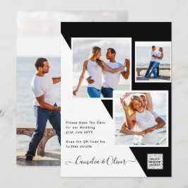 Zwart-wit foto trouwkaart QR-code save the date Kaart