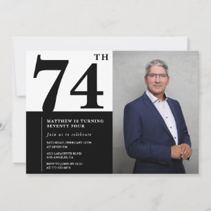 Zwart-wit foto uitnodiging voor 74ste verjaardag