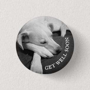 Zwart-wit foto van een mooie hond slapen ronde button 3,2 cm
