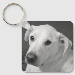 Zwart-wit foto van een mooie zielige hond sleutelhanger