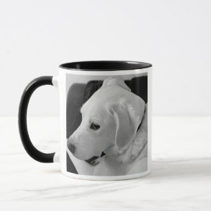 Zwart-wit foto van mooie witte hond mok