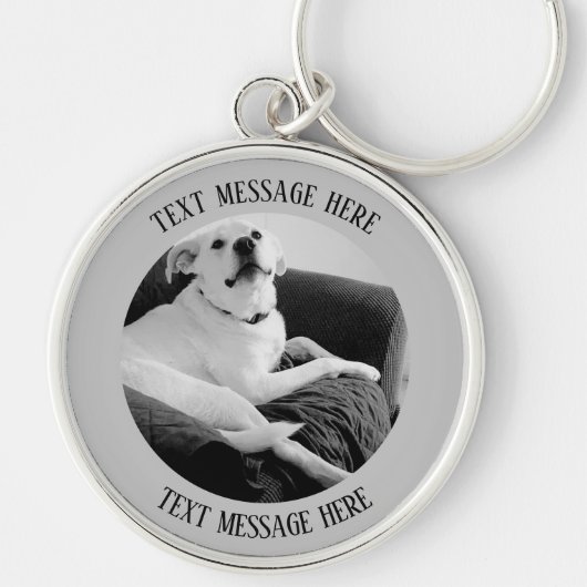 Zwart-wit foto van Talking Dog Text Message Sleutelhanger (Voorkant)