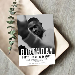 Zwart-wit Foto Verjaardagsfeestuitnodiging Kaart