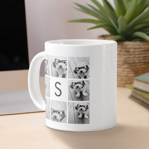 Zwart-Wit Fotocollage Aangepast Monogram Extra Grote Mok