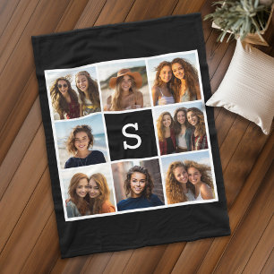Zwart Wit Fotocollage Aangepast Monogram Fleece Deken