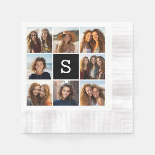 Zwart-Wit Fotocollage Aangepast Monogram Servetten