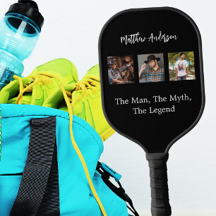 Zwart-wit fotocollage man mythe legende pickleball paddle