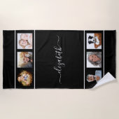 Zwart wit fotocollage, naamscript strandlaken (Voorkant)