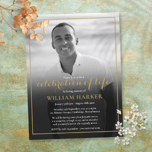 Zwart-wit fotofeest van het leven Funeral  Aankondigingskaart