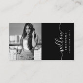 Zwart-wit fotominimalistisch script QR-code Visitekaartje (Voorkant)