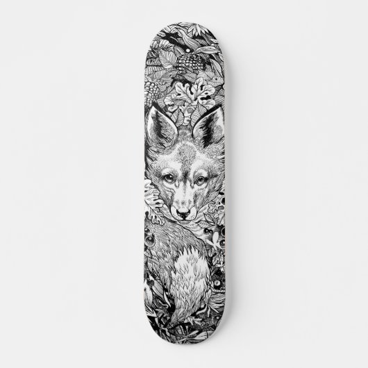 Zwart-wit Fox + natuur Schaats Deck Skateboard (Voorkant)