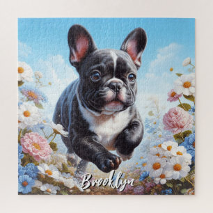 Zwart & Wit Frans Bulldog & Bloemen Legpuzzel