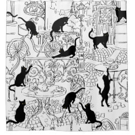 Zwart & Wit Frans Kat Parijs Cafe Douchegordijn