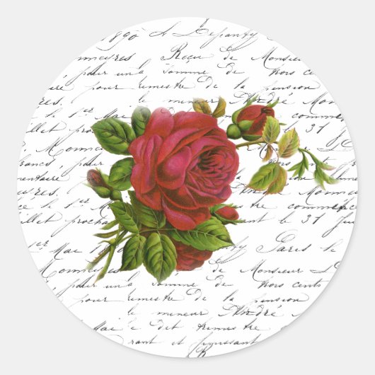  Zwart Wit Frans Typografie Red Rose Ronde Sticker (Voorkant)