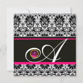 ZWART WIT FUCHSIA  DAMAST MONOGRAM Amethist Goud Kaart (Voorkant)