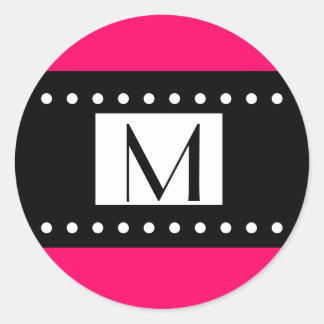 Zwart-wit Fuchsia Monogram Bruiloft Label
