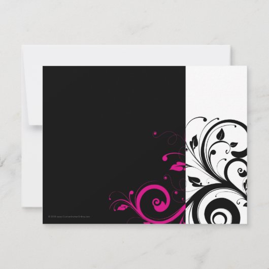 Zwart, Wit, Fuchsia Swirl Bruiloft Save the Date (Achterkant)