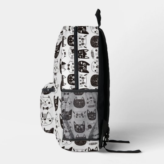 Zwart-wit Funny Cat Faces Patroon Bedrukte Rugzak (Rechts)