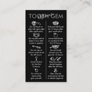 Zwart-wit, fysiek gedrukt Tooth Gem Aftercare Visitekaartje