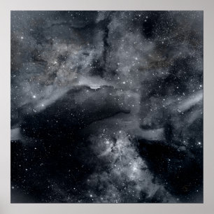 Zwart wit galaxy Nebula Painting Poster