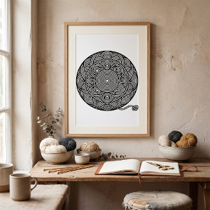 Zwart-wit garenbal-mandala poster