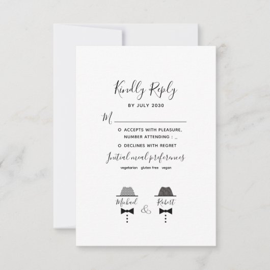 Zwart Wit Gay Wedding RSVP Kaartje (Voorkant)