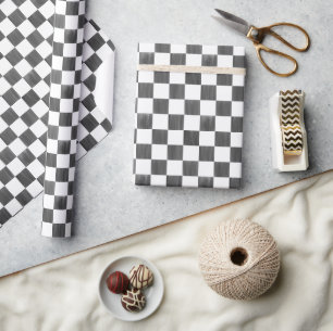 Zwart-wit geblokt dambordpatroon cadeaupapier