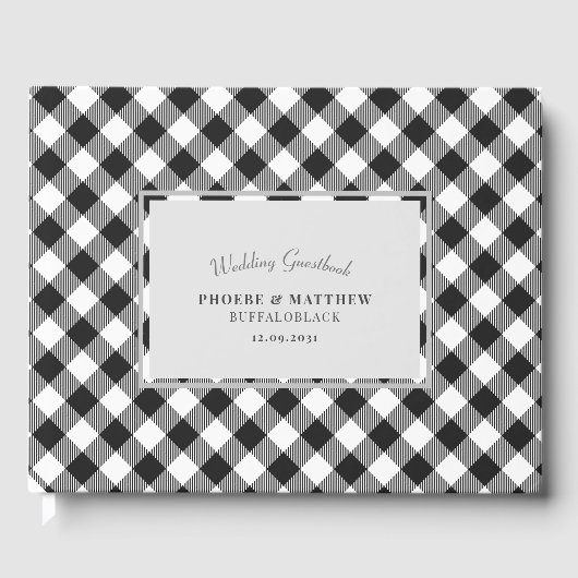 Zwart-wit geblokte bruiloft gastenboek (Voorkant)