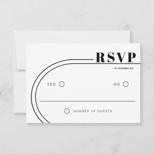 Zwart-wit gebogen lijst minimalistische bruiloft RSVP kaartje (Voorkant)
