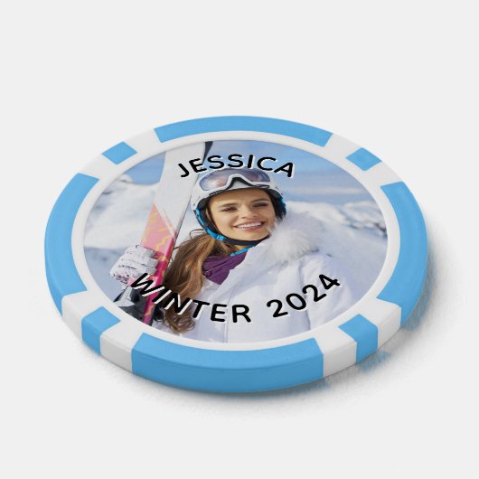 Zwart-wit gebogen tekst Familiefoto Poker Chips (Enkel)