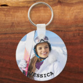 Zwart-wit gebogen tekst Familiefoto Sleutelhanger (Voorkant)