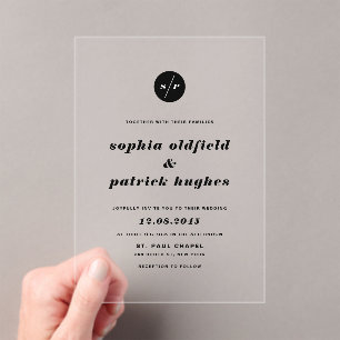 Zwart-wit gebold Italiaans Typografie Wedding Acryl Uitnodigingen