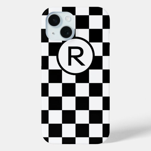 Zwart-wit geborduurd met monogram Case-Mate iPhone case (Achterkant)