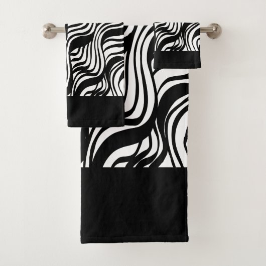 Zwart-wit geborsteld patroon bad handdoek (Insitu)