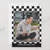 Zwart-wit gecheckt afwerking Afstuderen vlag Aankondiging (Voorkant)