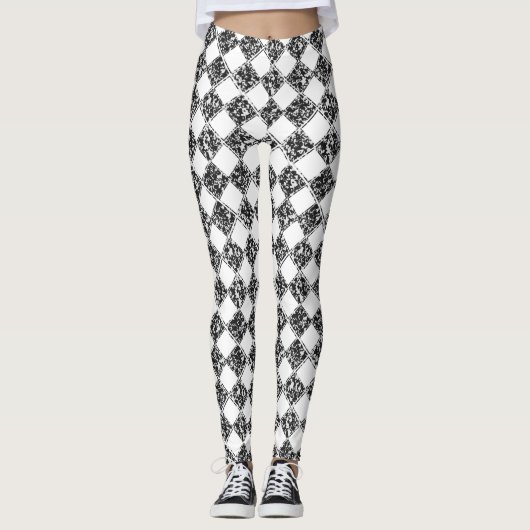 Zwart wit gecheckte marmer leggings (Voorkant)