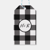 Zwart-wit gecheckte vierkantjes buffelplaat cadeaulabel (Achterkant)