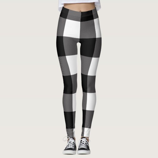 Zwart-wit gecheckte vierkantjes buffelplaat leggings (Voorkant)
