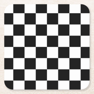 Zwart-wit gecontroleerd controlepatroon vierkante kartonnen onderzetter
