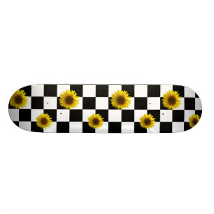 Zwart-wit Gecontroleerd & Zonnebloem Afdrukken Skateboard