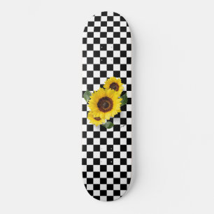 Zwart-wit Gecontroleerd & Zonnebloem Afdrukken Skateboard