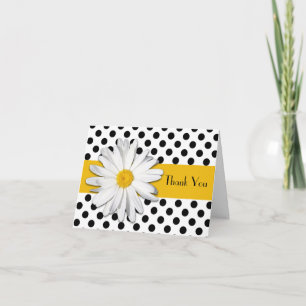Zwart Wit Geel Daisy Polka Dots Dank u kaart